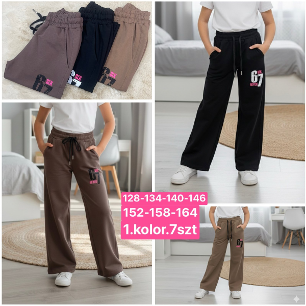 Spodnie dziewczęce Roz 128-164, 1 kolor Paczka 7 szt